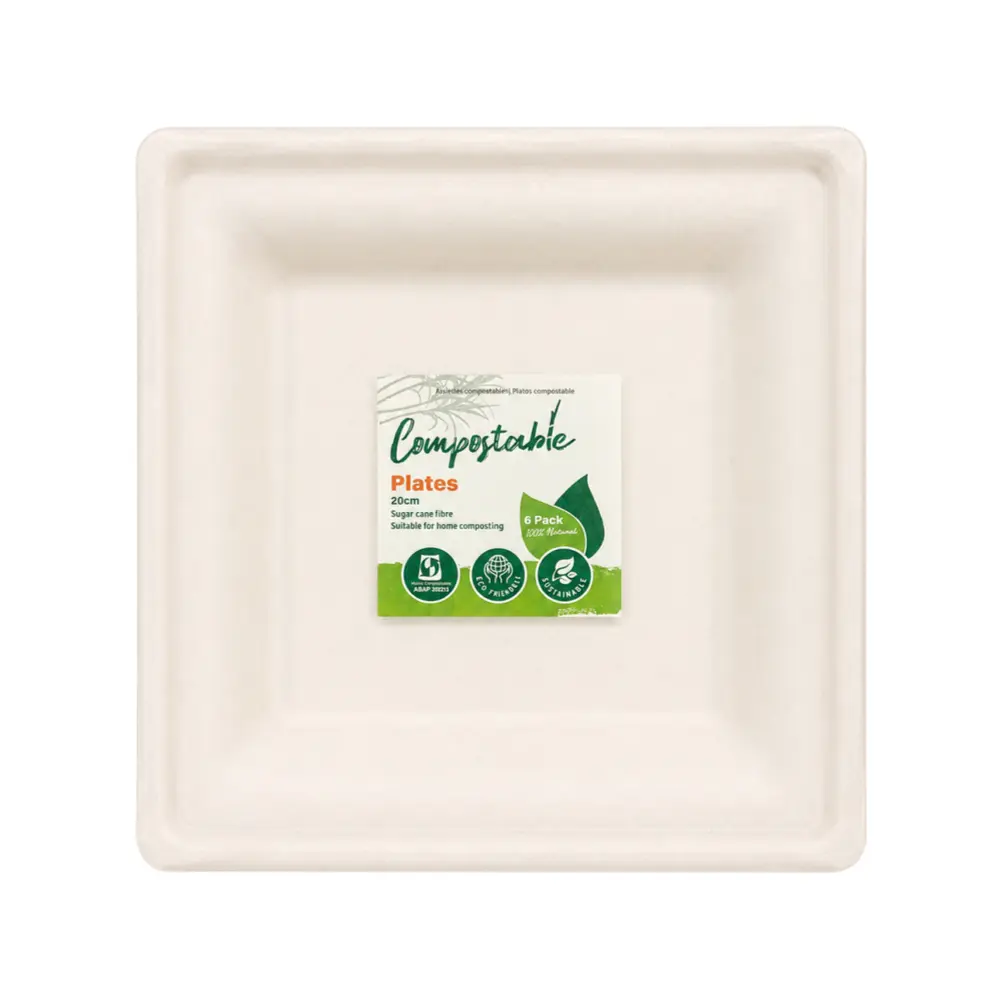 Đĩa Vuông Phân Hủy Sinh Học, Compostable Square Plate, 6 Cái (20cm) - UNCLE BILLS