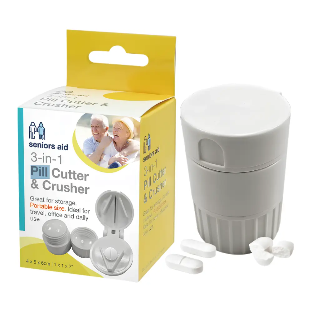 Dụng Cụ Cắt & Nghiền Thuốc, Seniors Aid, 3 in 1 Pill Cutter & Crusher (4 x 5 x 6cm) - UNCLE BILLS