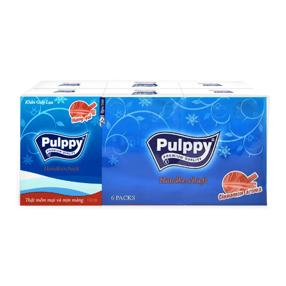 Khăn Giấy Bỏ Túi 3 Lớp Hương Quế, Handkerchiefs, Cinnamon Aroma, 6 Gói (200 x 215mm) - PULPPY