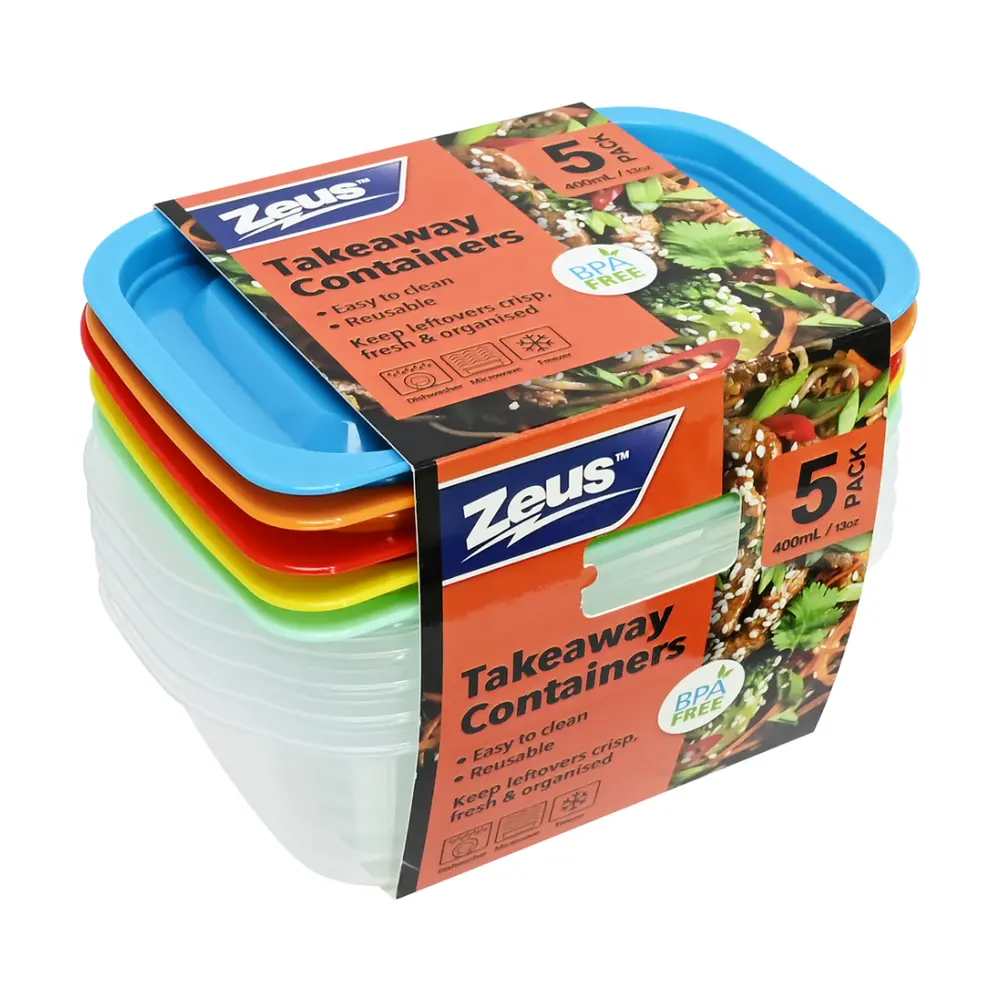 Hộp Nhựa Có Nắp, Takeaway Containers with Lids, 5 Cái, 13 oz (400ml) - ZEUS