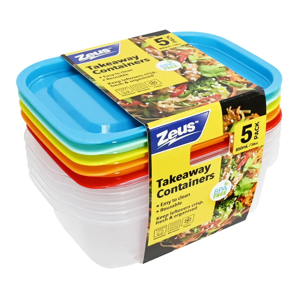 Hộp Nhựa Có Nắp, Takeaway Containers with Lids, 5 Cái, 28 oz (850ml) - ZEUS
