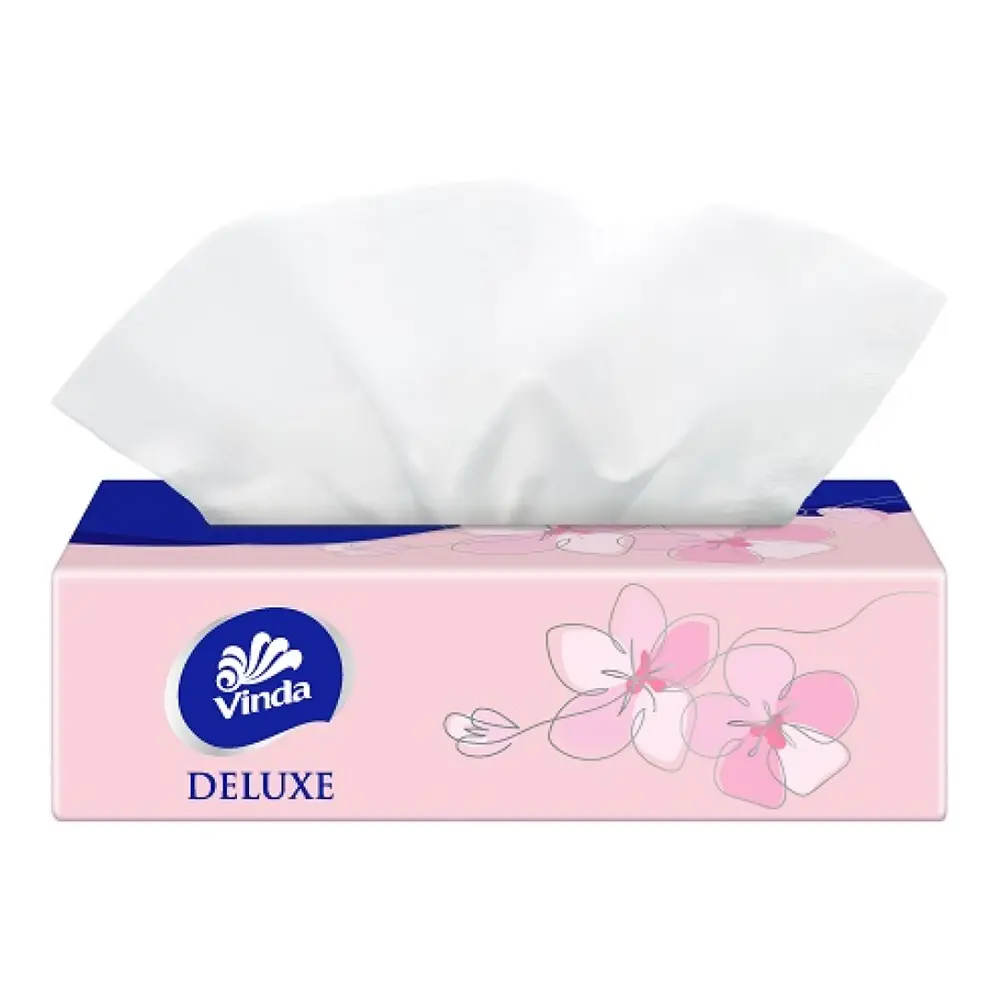 Khăn Giấy Rút 3 Lớp, Deluxe, Facial Tissues with Knitted Fiber Technology, Size L, 110 Tờ (189 x 195mm) - VINDA
