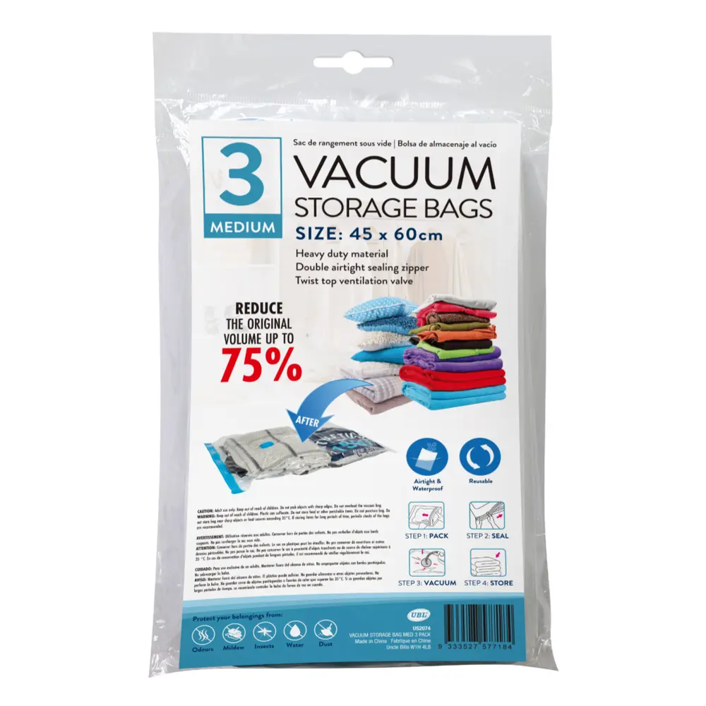 Combo 3 Túi Hút Chân Không Cỡ Trung, Vacuum Storage Bags, 3 Medium (45 x 60cm) - UNCLE BILLS