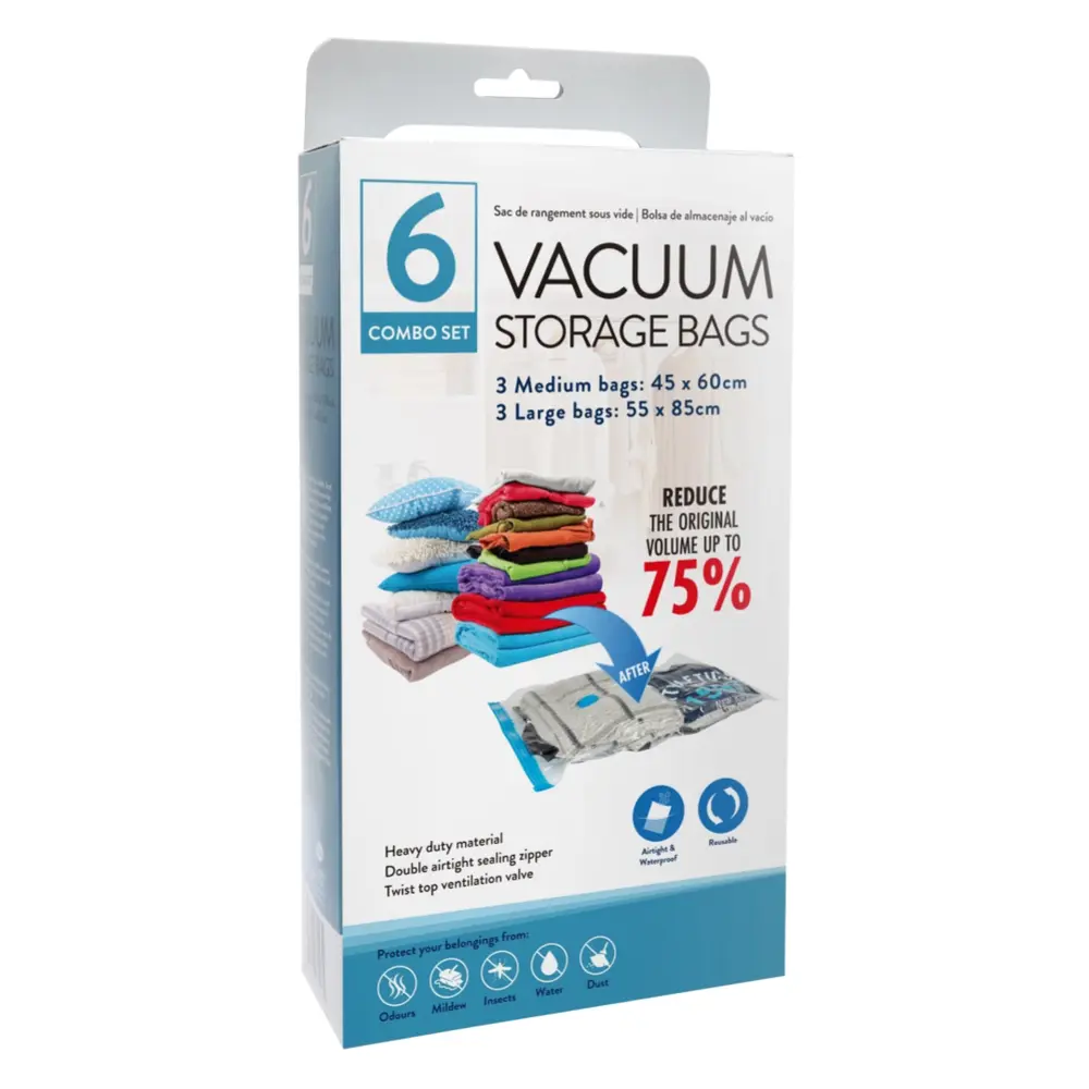 Combo 6 Túi Hút Chân Không Nhiều Cỡ, Vacuum Storage Bags, 3 Meidum (45 x 60cm), 3 Large (55 x 85cm) - UNCLE BILLS