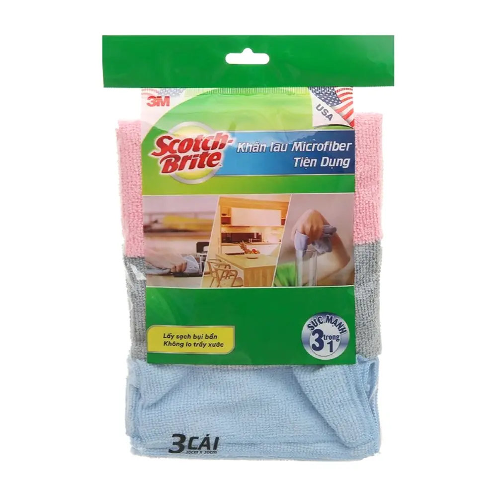 Khăn Lau Microfiber Tiện Dụng, Scotch-Brite, Microfibre Kitchen Cloth, 3 Cái (30 x 30cm) - 3M