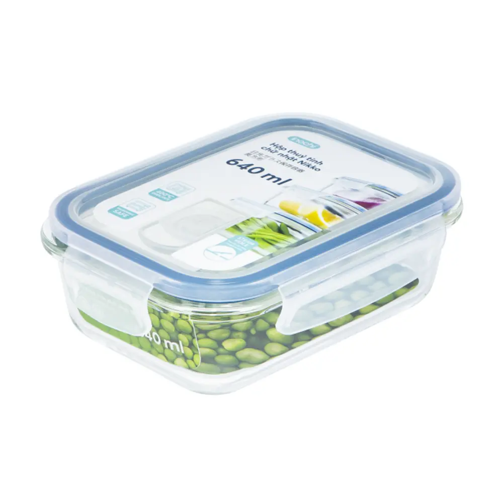 Hộp Thủy Tinh Chữ Nhật, Nikko Rectangle Glass Storage Container, 640ml (177 x 131 x 58mm) - INOCHI
