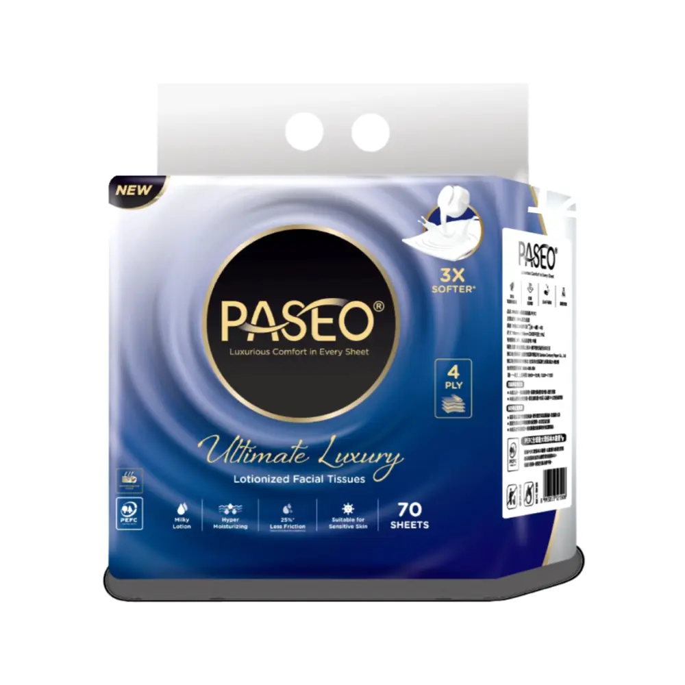 Khăn Giấy Lau Mặt Cao Cấp 4 Lớp, Ultimate Luxury, Lotionized Facial Tissues, 4 Gói - PASEO