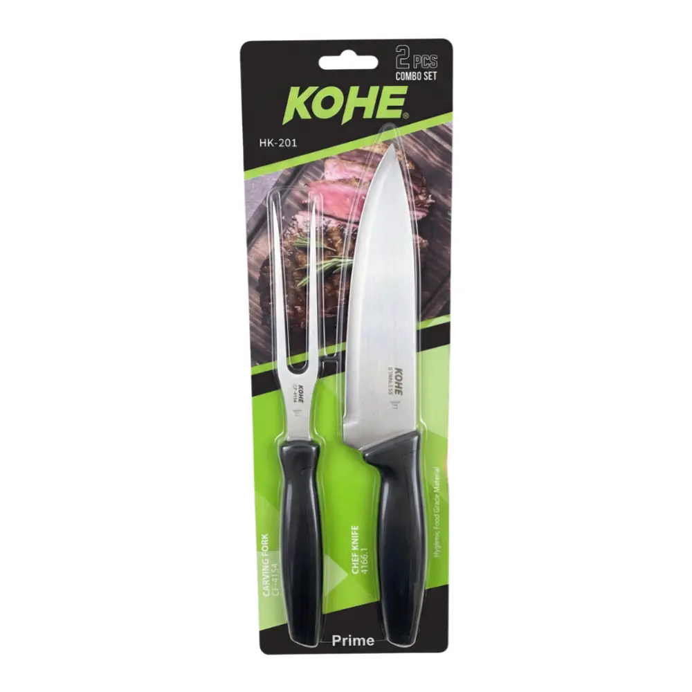 Bộ Dao & Nĩa Cắt Thịt, Stainless Steel Chef Knife & Carving Fork Set (300mm, 266mm) - KOHE