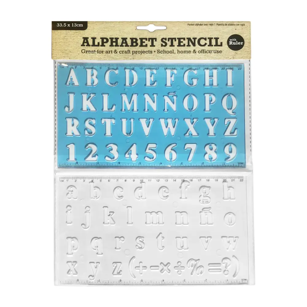 Bộ Khuôn Vẽ Bảng Chữ Cái Kèm Thước, Alphabet Stencil with Ruler (22.5 x 13cm) - UNCLE BILLS