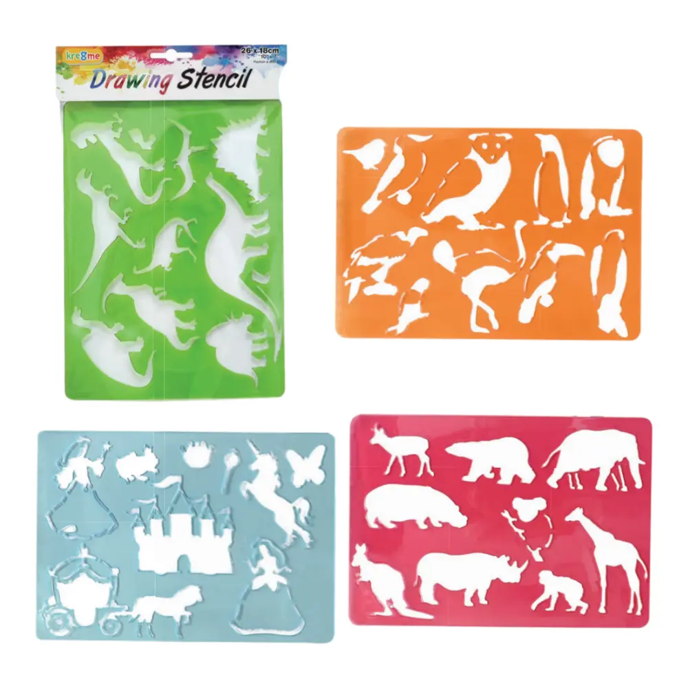 Bộ Khuôn Mẫu Vẽ Cho Trẻ Em (Nhiều Mẫu), Kre8me, Kids Drawing Stencil (26 x 18cm) - UNCLE BILLS
