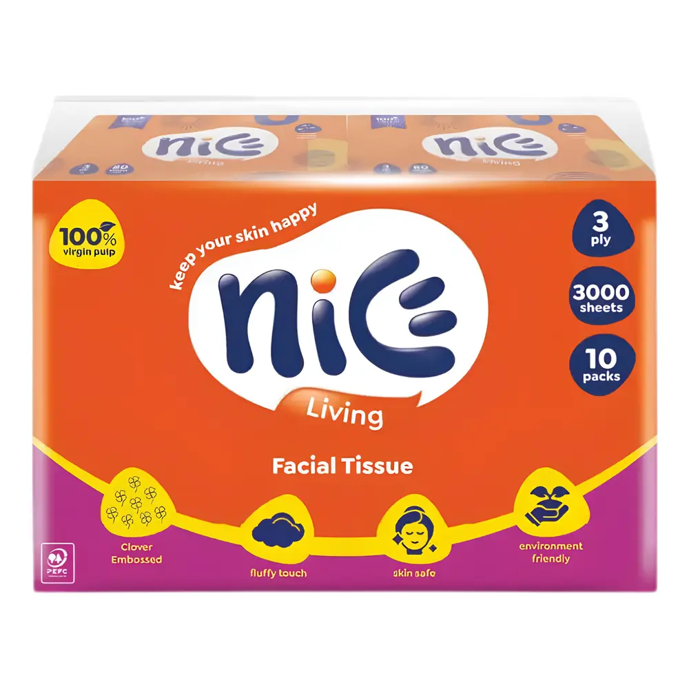 Khăn Giấy Lau Mặt 3 Lớp, Living, Facial Tissue, 10 Gói, 1000 Tờ (190 x 154mm) - NICE