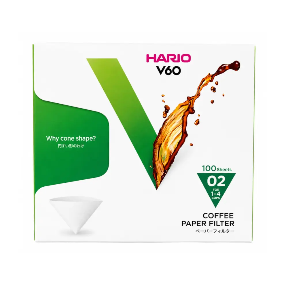 Giấy Lọc Cà Phê Màu Trắng, V60 Coffee Paper Filter, VCF-02-100WK, 100 Tờ (144 x 71 x 135mm) - HARIO