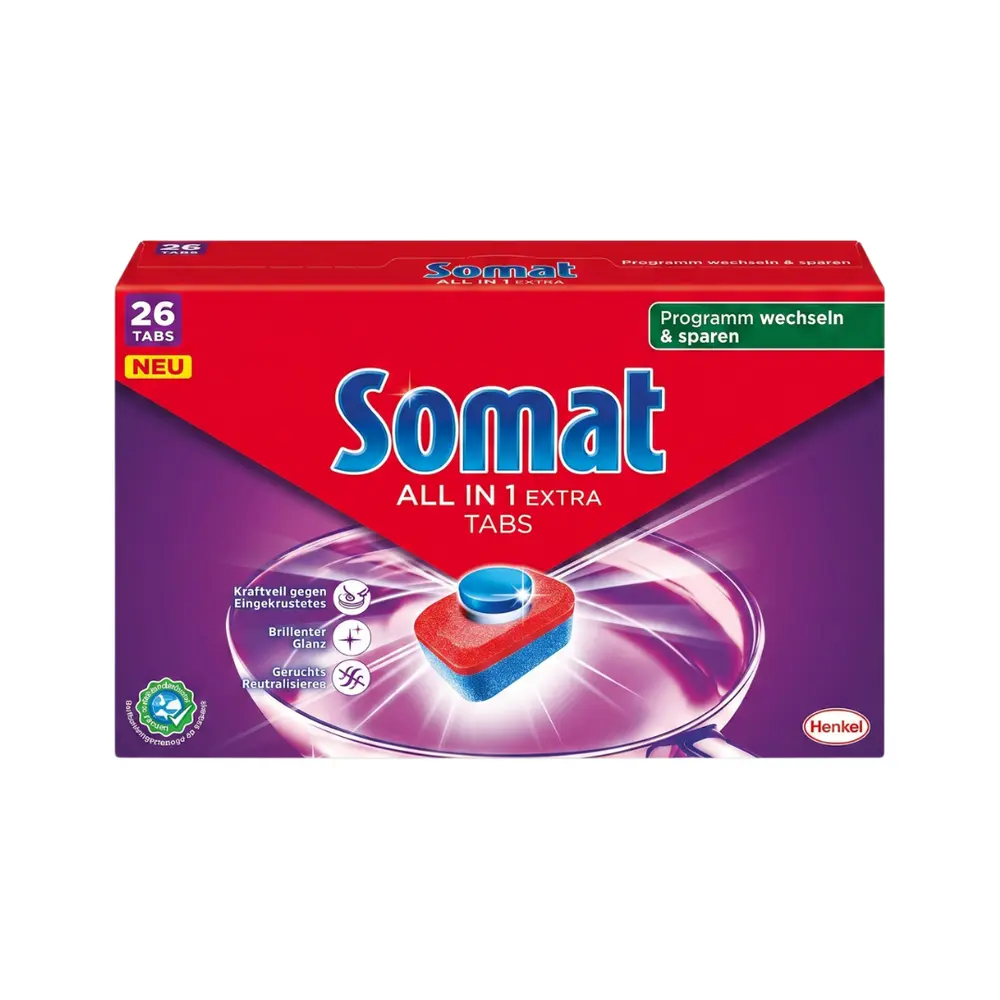 Viên Rửa Ly Chén Dùng Cho Máy, All in 1 Extra Dishwasher Tabs, 26 Viên (431.6g) - SOMAT