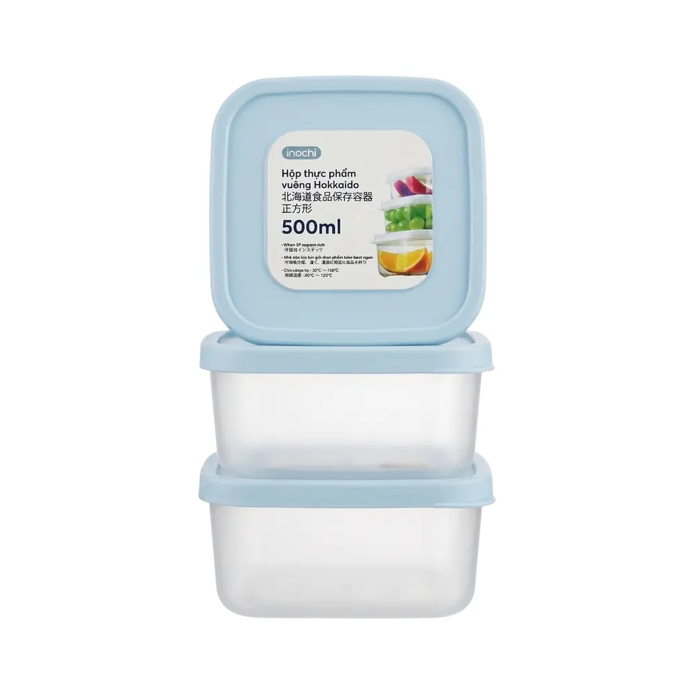 Bộ 3 Hộp Thực Phẩm Vuông, Hokkaido Square Food Storage Container (500ml, 1000ml, 2000ml) - INOCHI