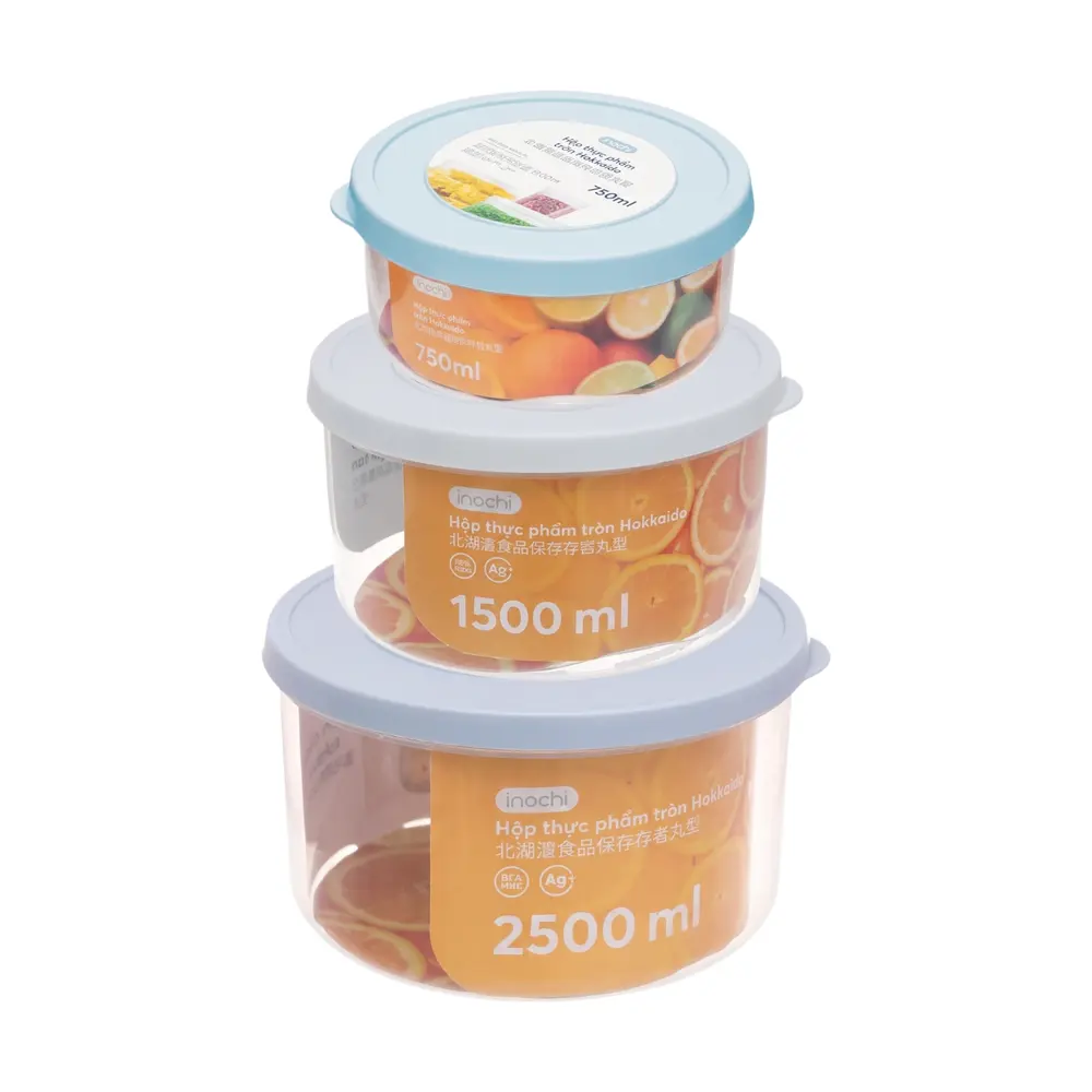 Bộ 3 Hộp Thực Phẩm Tròn, Hokkaido Round Food Storage Container (750ml, 1500ml, 2500ml) - INOCHI