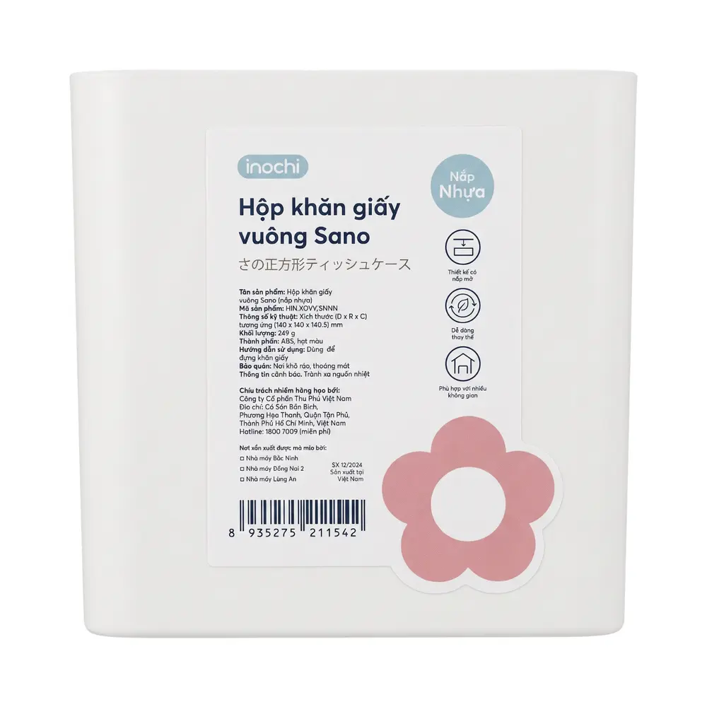 Hộp Khăn Giấy Vuông Nắp Nhựa, Sano Square Tissue Box (140 x 140 x 140.5mm) - INOCHI