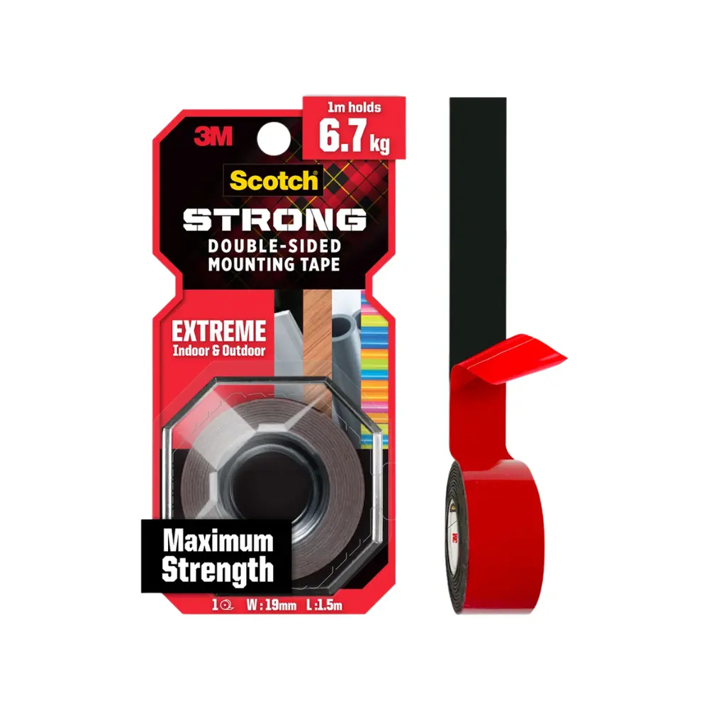 Băng Keo Hai Mặt Siêu Dính, Scotch, Strong Double-Sided Mounting Tape, Maximum Strength, Extreme (19mm x 1.5m) - 3M