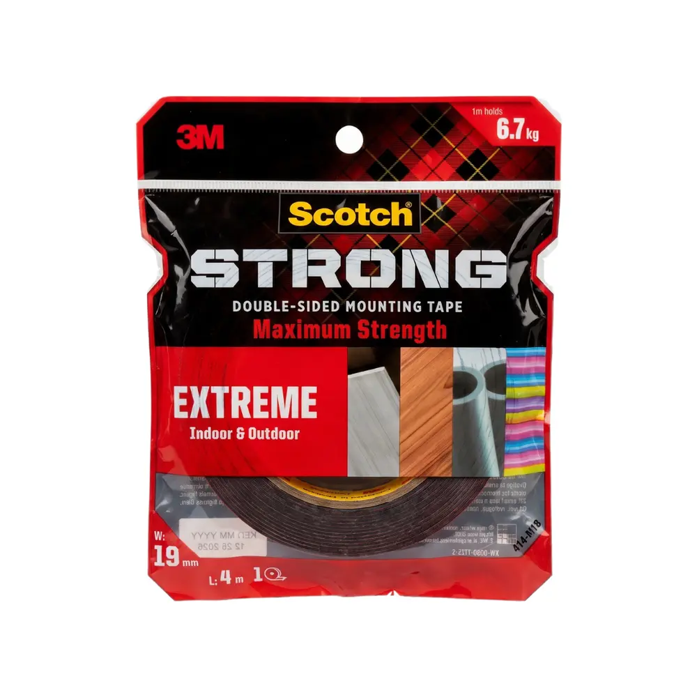 Băng Keo Hai Mặt Siêu Dính, Scotch, Strong Double-Sided Mounting Tape, Maximum Strength, Extreme (19mm x 4m) - 3M