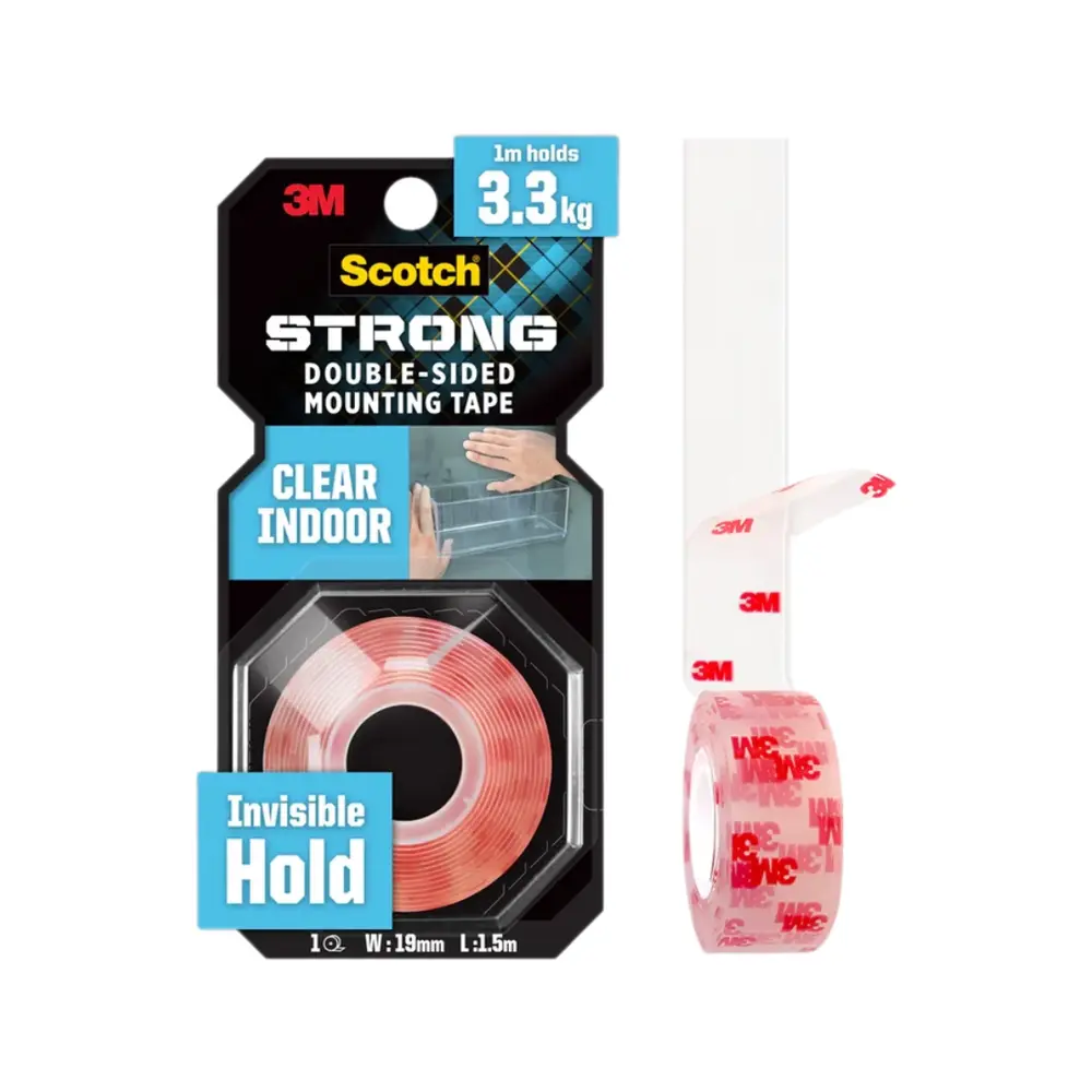 Băng Keo Hai Mặt Trong Suốt, Scotch, Strong Double-Sided Mounting Tape, Clear (19mm x 1.5m) - 3M