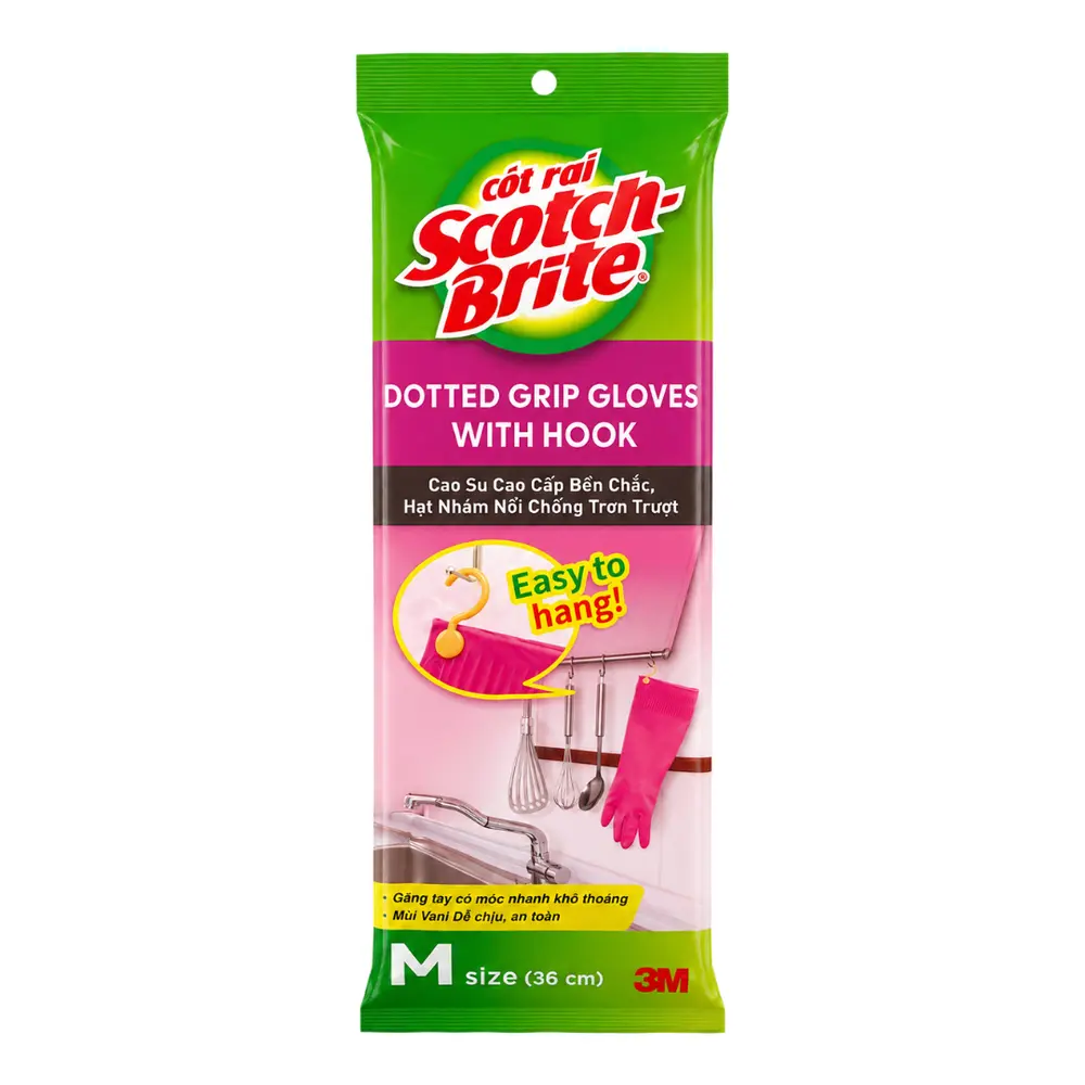 Găng Tay Đa Dụng Mặt Nổi Có Móc Treo, Scotch-Brite, Dotted Grip Gloves with Hook, Size M, 1 Đôi (36cm) - 3M
