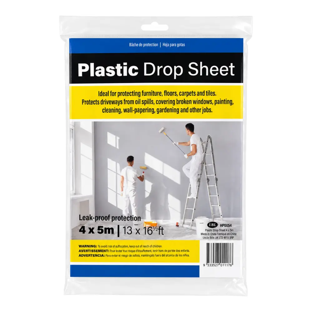 Tấm Phủ Nhựa Chống Dính Sơn & Bụi, Plastic Drop Sheet, Leak-Proof Protection (4 x 5m) - UNCLE BILLS
