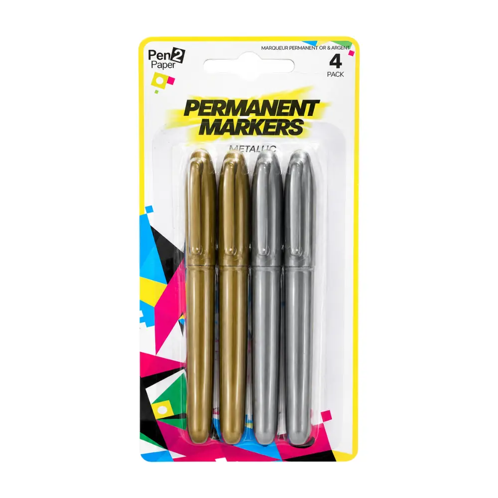 Bút Vĩnh Cửu Màu Bạc & Vàng, Pen2Paper, PPermanent Markers, Metallic Gold & Silver, 4 Cây - UNCLE BILLS