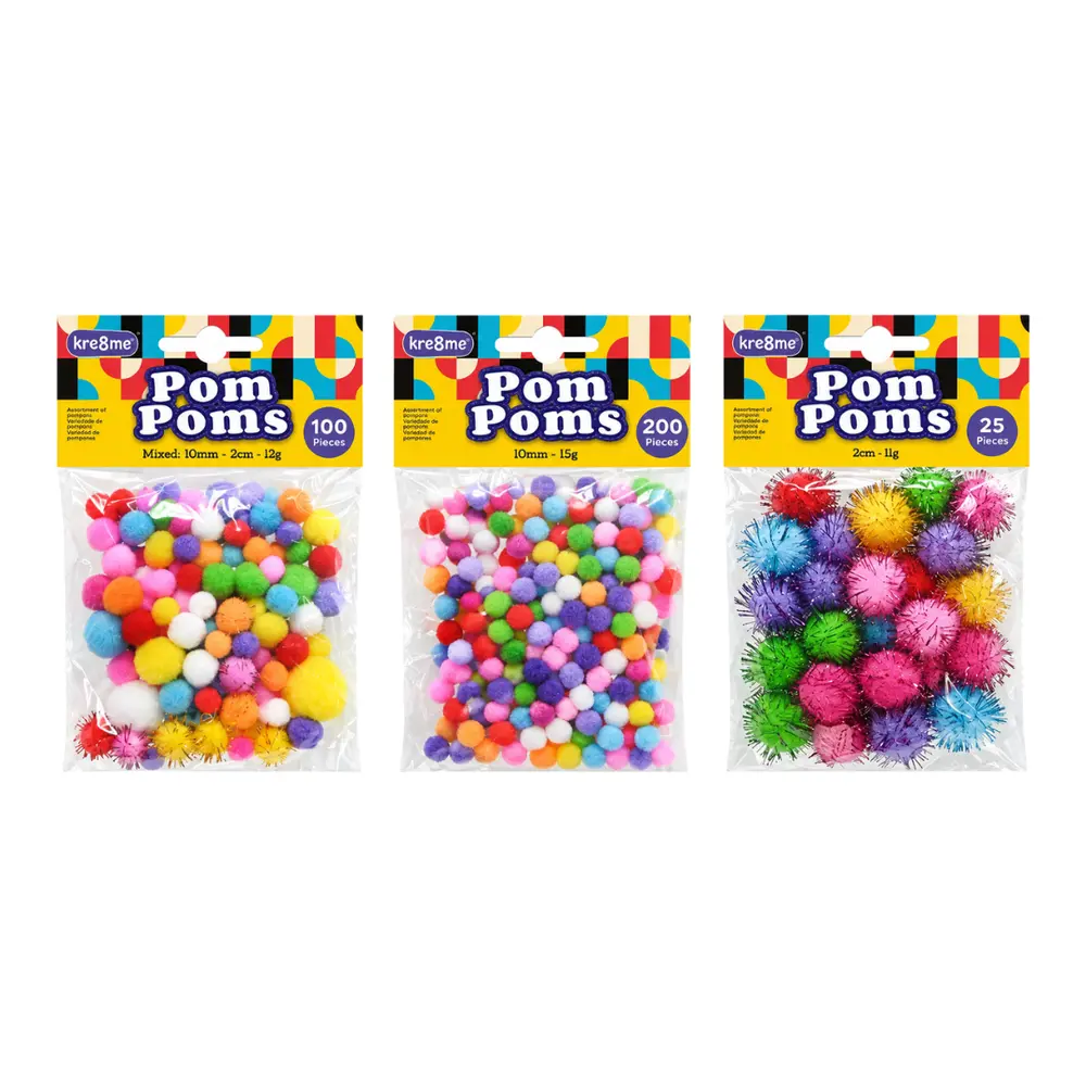 Cục Bông Xù Làm Đồ Thủ Công (Nhiều Mẫu), Kre8me, Craft Pompom Balls, 200 Viên (10mm) - UNCLE BILLS