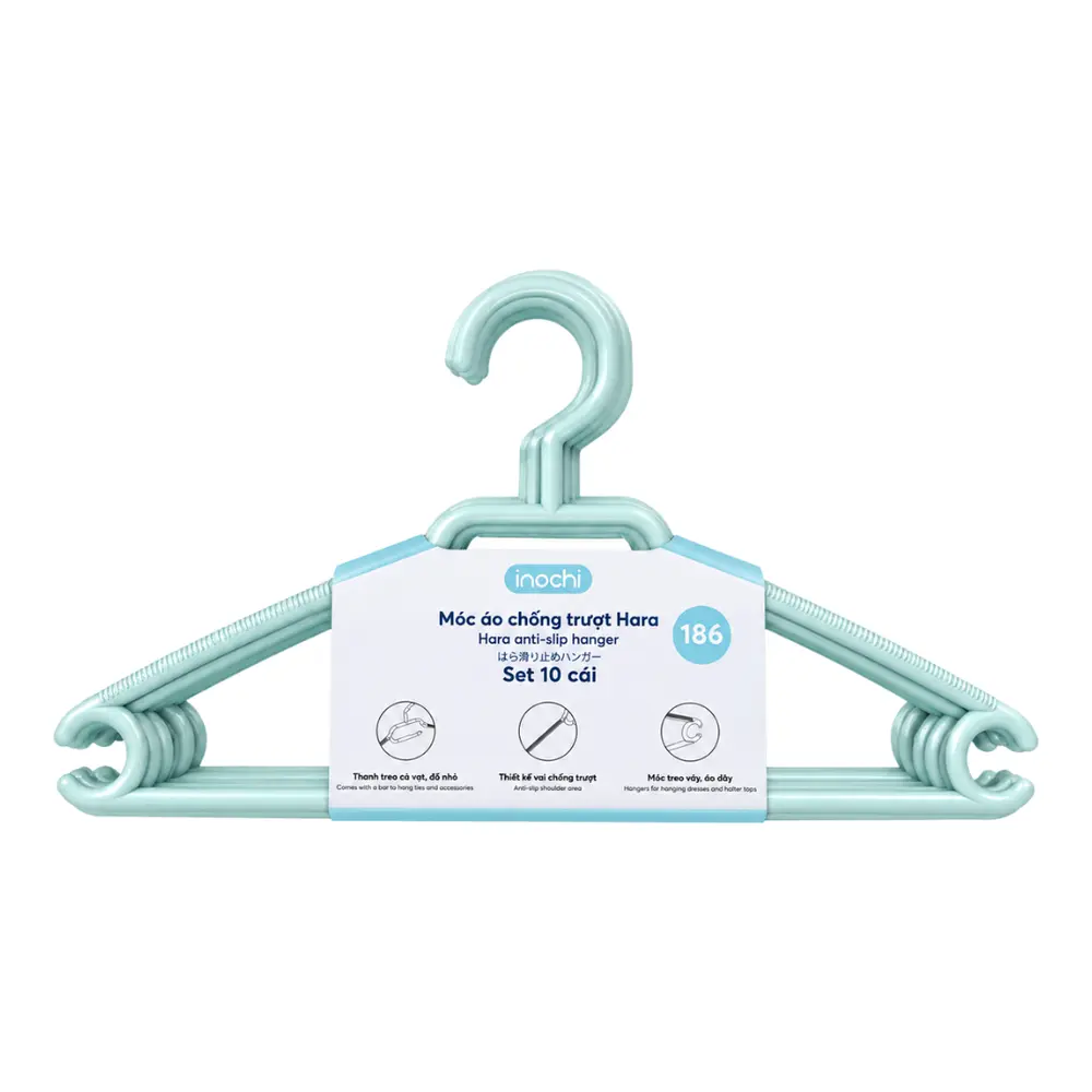 Móc Áo Chống Trượt, Hara Anti-Slip Hanger, 10 Cái (404 x 6.5 x 212mm) - INOCHI