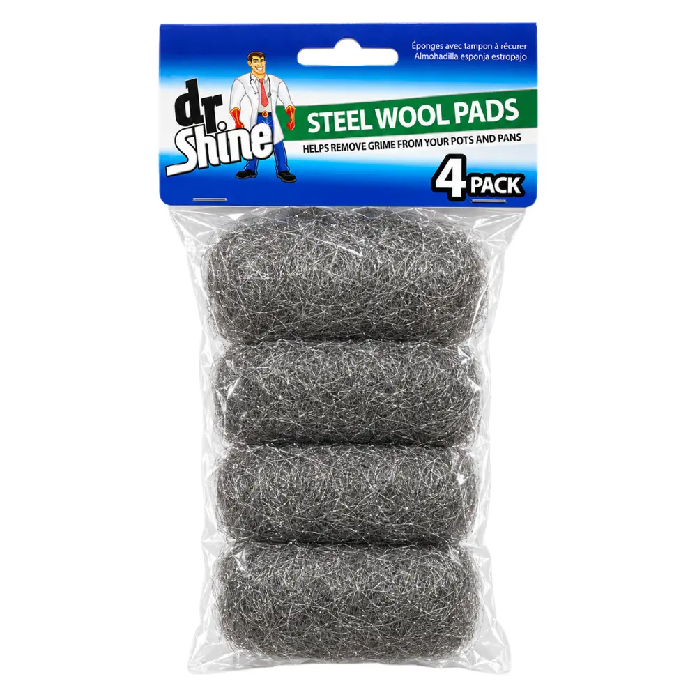 Miếng Lau Chùi Thép Dạng Lông Cừu, Steel Wool Pads, 4 Cái - DR SHINE