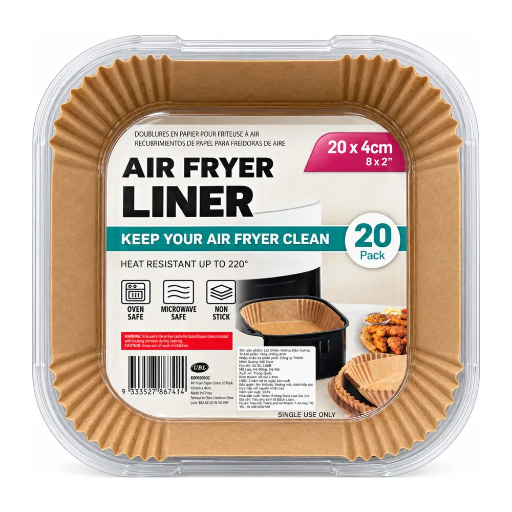 Giấy Lót Nồi Chiên Không Dầu Hình Vuông, Air Fryer Paper Liners, Square, 20 Tờ (20 x 4cm) - UNCLE BILLS
