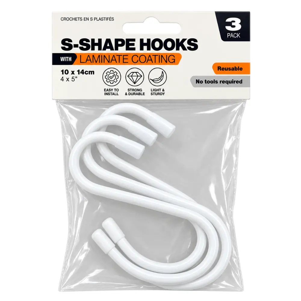 Móc Chữ S, Laminate Coating S-Shape Hooks, 3 Cái (10 x 14cm) - UNCLE BILLS