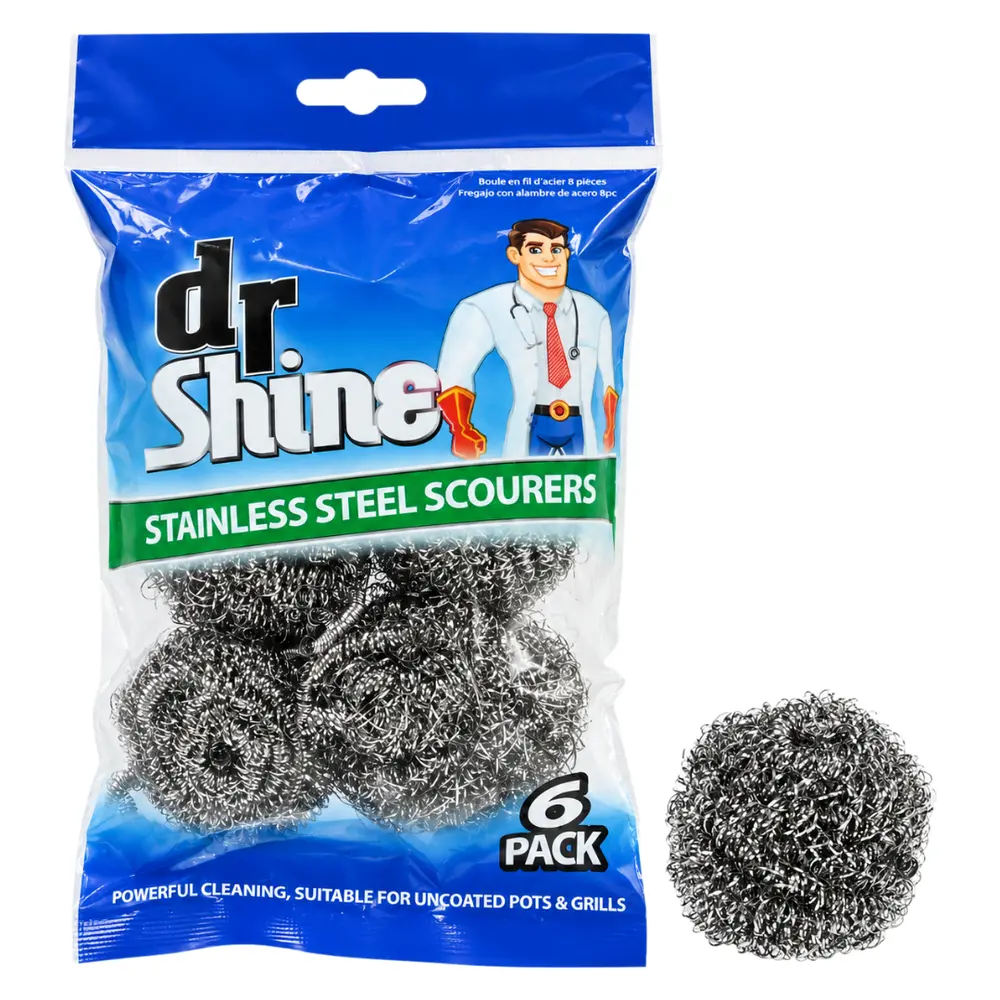 Miếng Rửa Chén Kim Loại, Stainless Steel Scourers, 6 Cái - DR SHINE