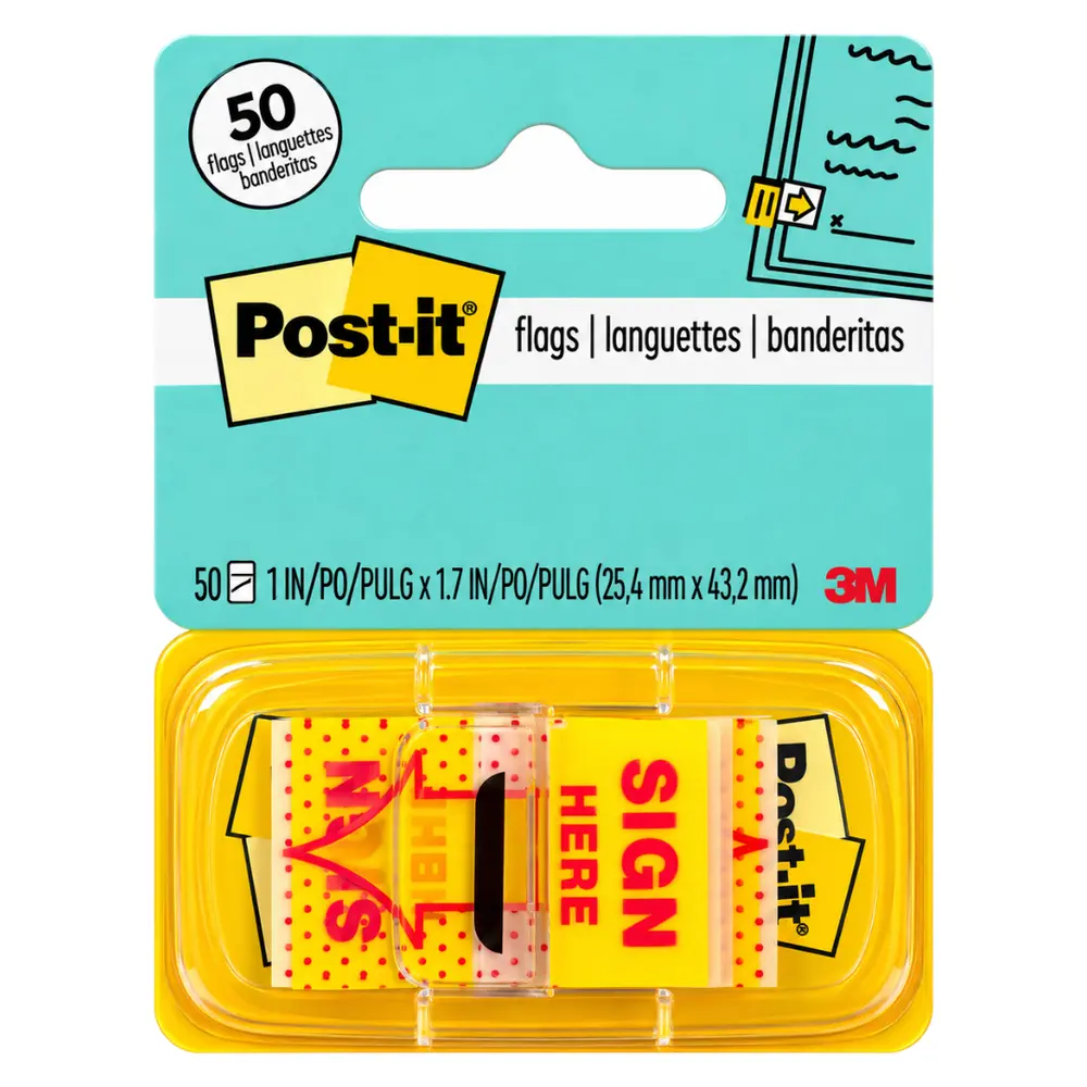 Nhãn Dán Đánh Dấu Trang Trình Ký, Post-it, Sign Here Flags, 50 Miếng (25.4 x 43.2mm) - 3M