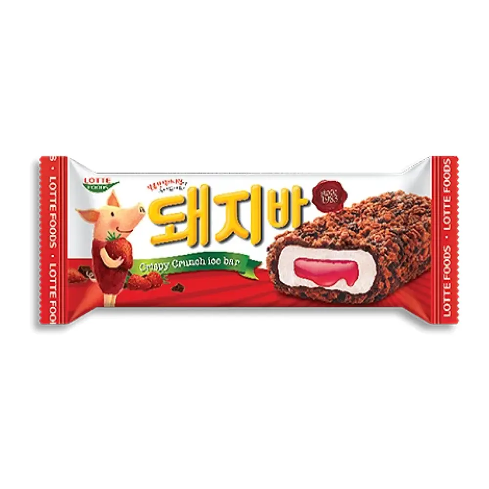 Kem Cây Heo Nhân Dâu Phủ Socola, Crispy Crunch Ice Bar, Strawberry Chocolate (70ml) - LOTTE