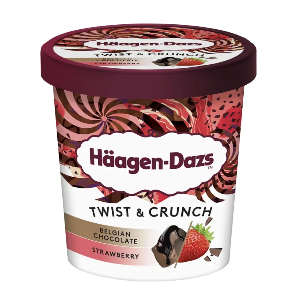 Kem Xoắn Socola Bỉ & Dâu Tây, Twist & Crunch, Belgian Chocolate & Strawberry (420ml) - HAAGEN-DAZS