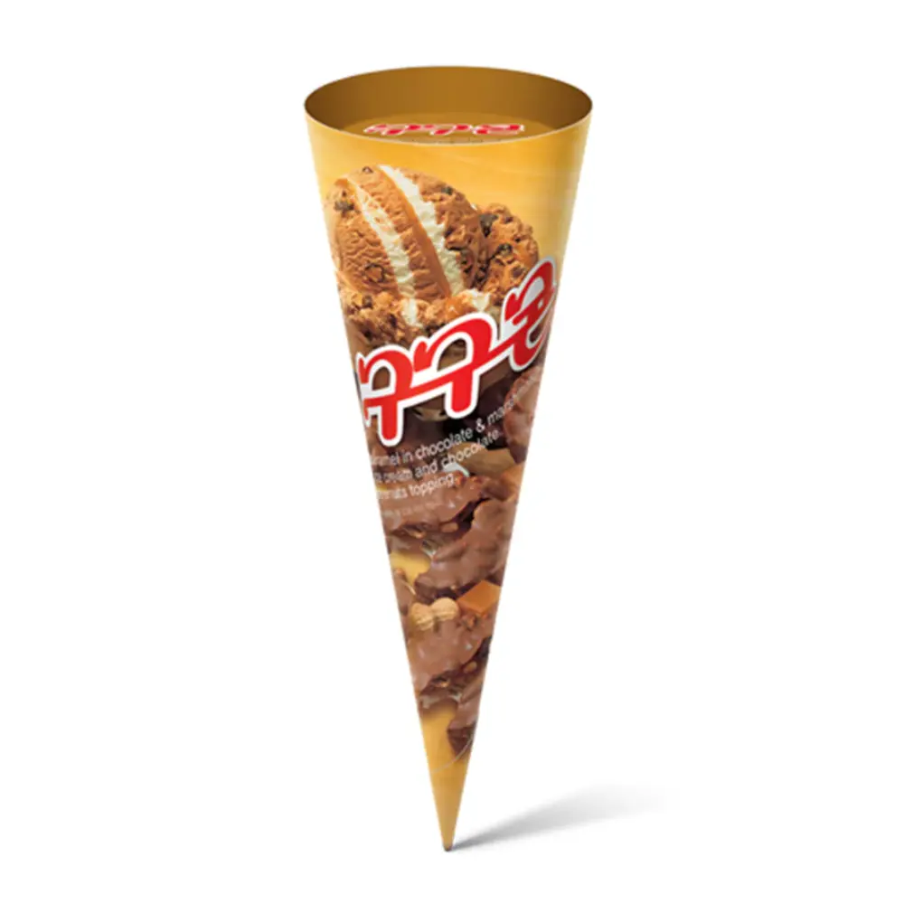 Kem Ốc Quế Caramen Socola, Goo Goo Cone, Caramel in Chocolate & Marshmallow Ice Cream & Chocolate Peanuts Topping (160ml) - LOTTE