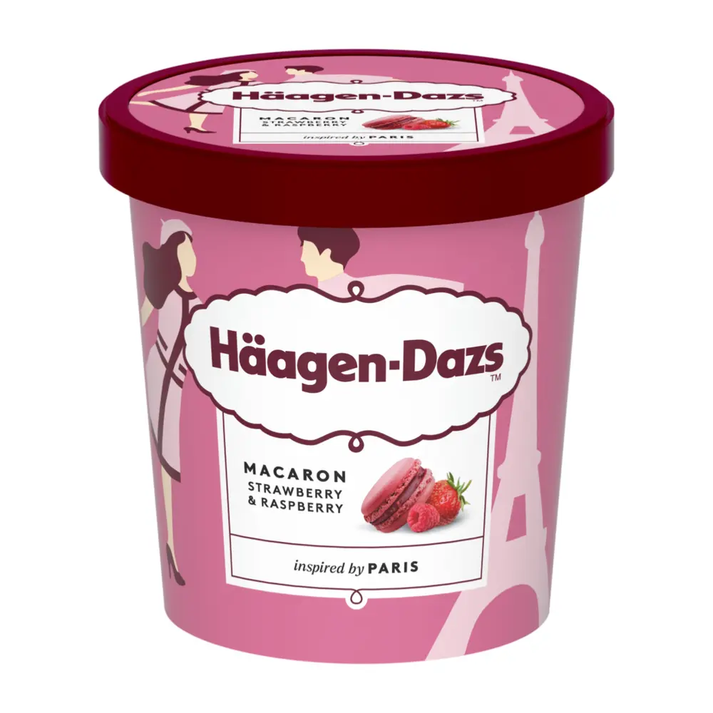 Kem Macaron Dâu & Mâm Xôi, X Pierre Hermé Paris, Macaron Strawberry & Raspberry (420ml) - HAAGEN-DAZS