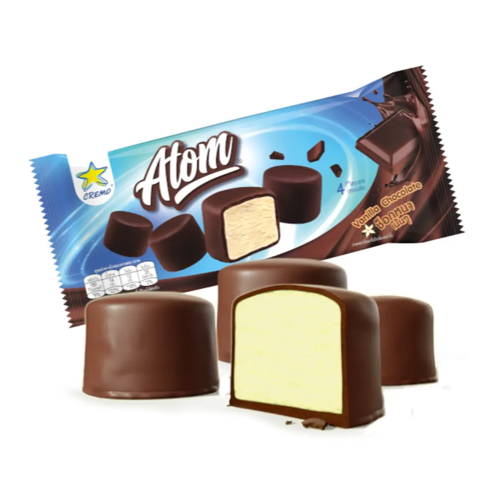 Kem Viên Vani Phủ Socola, Atom, Vanilla Flavoured Ice Cream Coated with Compound Chocolate, 4 Viên (44g) - CREMO