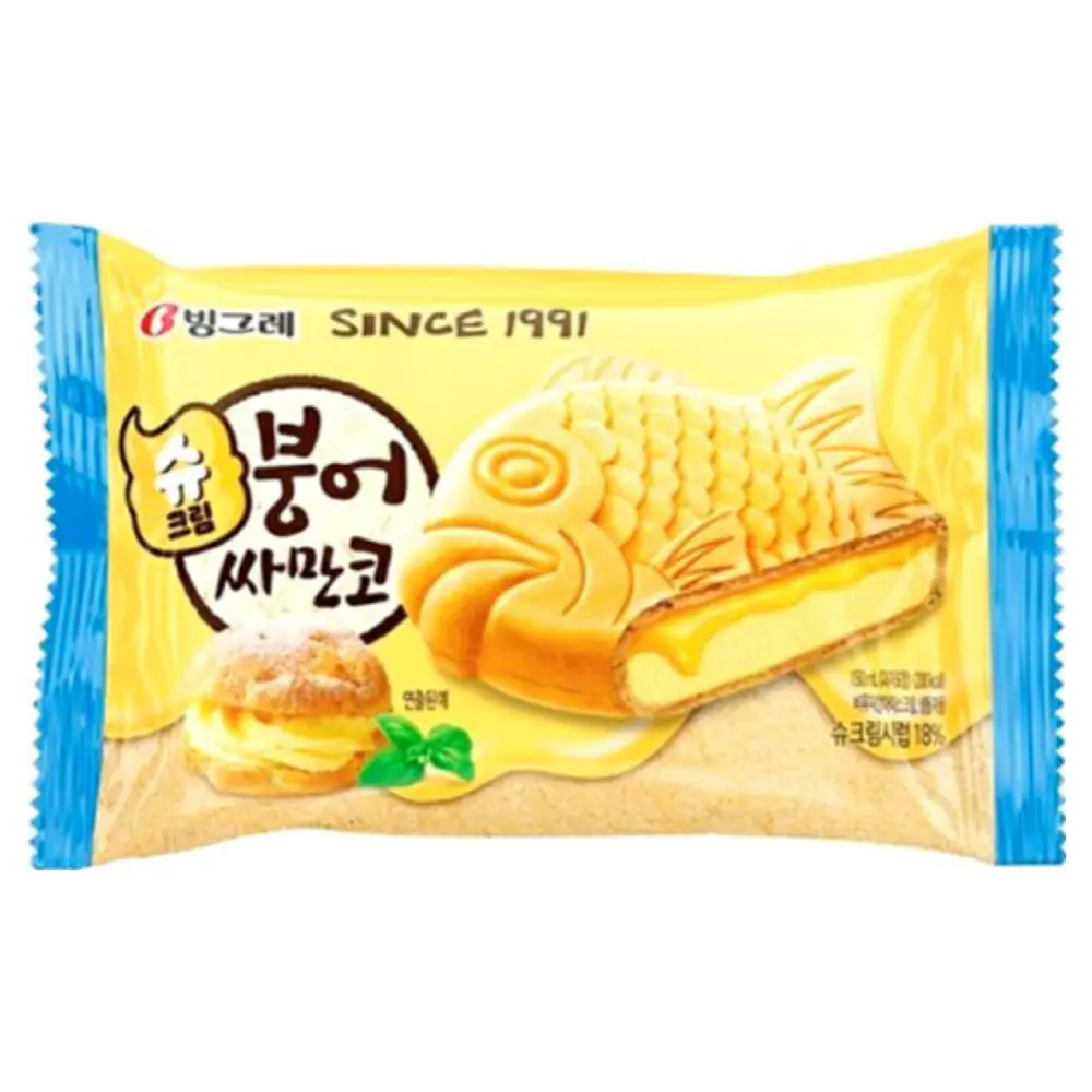 Kem Bánh Cá Vị Bánh Su Kem, Samanco, Cream Puff Ice Cream Sandwich (150ml) - BINGGRAE