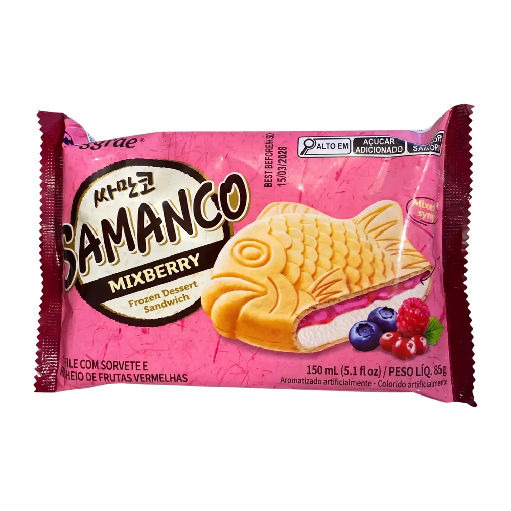 Kem Bánh Cá Vani Nhân Quả Mọng, Samanco, Vanilla Ice Cream Sandwich with Mixberry Syrup, 5.1 fl oz (150ml) - BINGGRAE