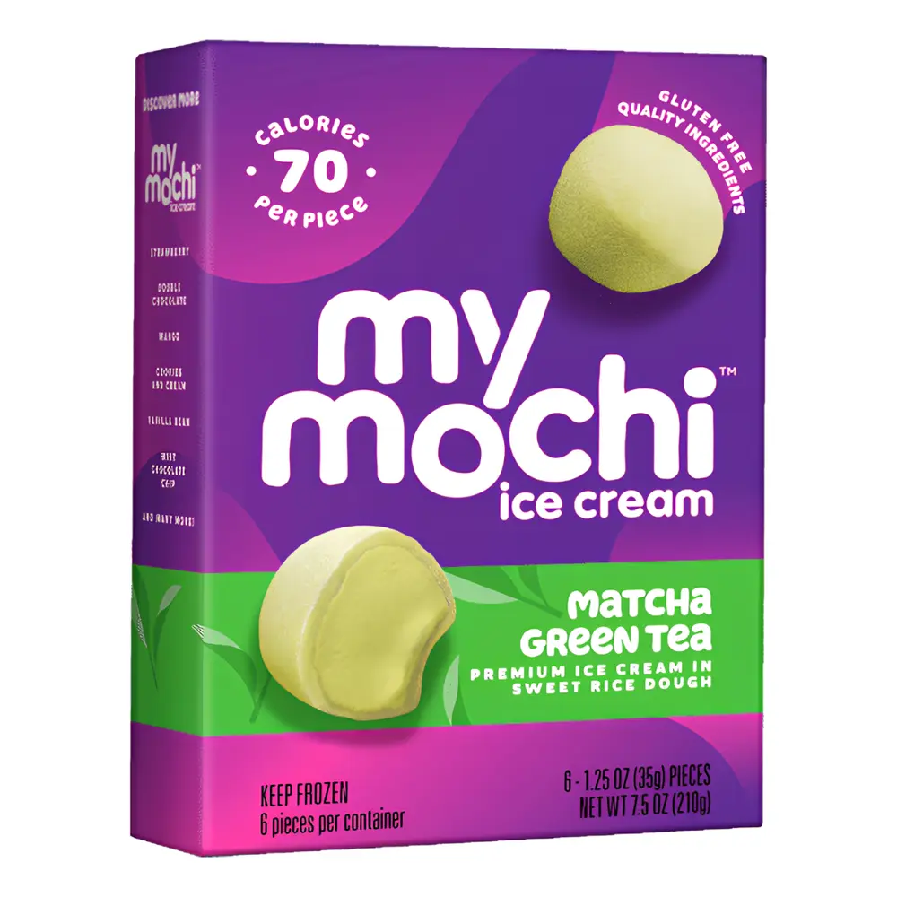 Mochi Nhân Kem Trà Xanh, Premium Ice Cream in Sweet Rice Dough, Matcha Green Tea, 6 Cái, 7.5 oz (210g) - MY MOCHI