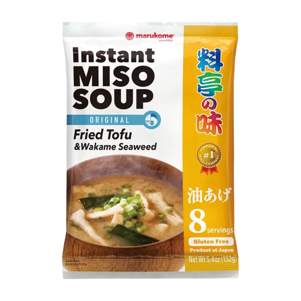Súp Miso Rong Biển Ăn Liền Vị Đậu Chiên, Instant Miso Soup, Fried Tofu & Wakame Seaweed, 8 Gói, 5.4 oz (152g) - MARUKOME