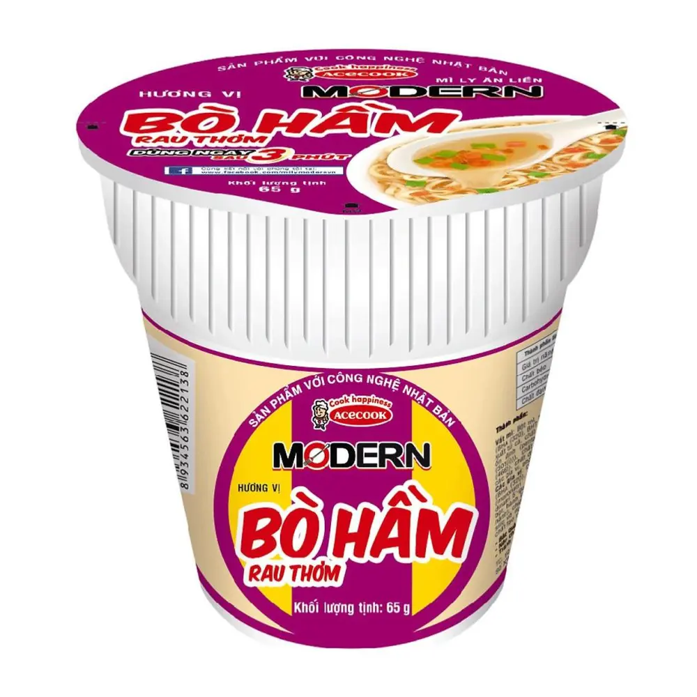 Mì Ly Bò Hầm Rau Thơm, Modern, Instant Noodle Cup, Stewed Beef with Herb Flavour (65g) - ACECOOK