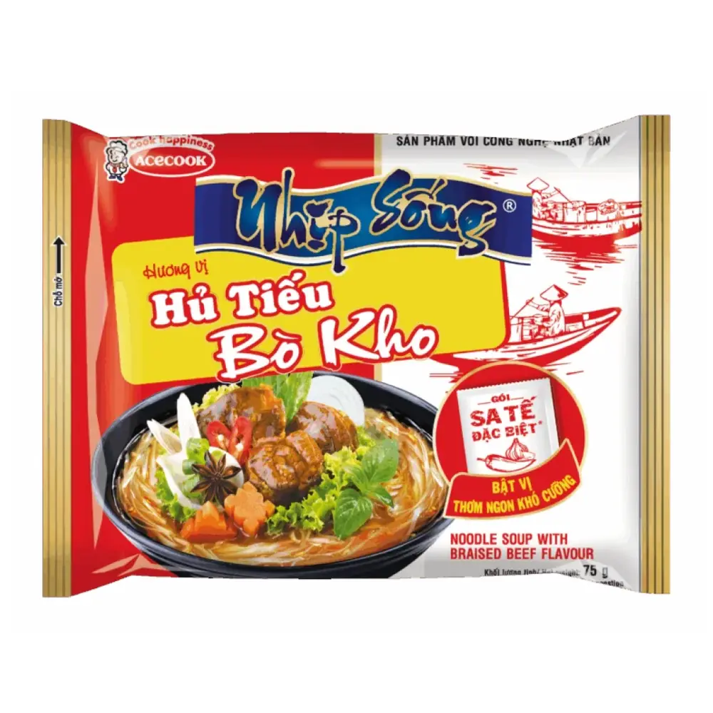 Hủ Tiếu Bò Kho Nhịp Sống, Instant Noodle Soup with Braised Beef Flavour (75g) - ACECOOK