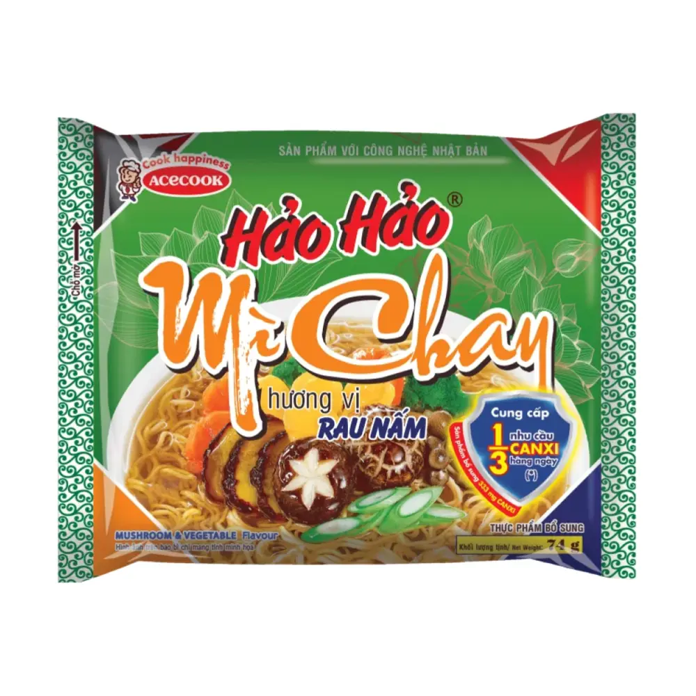 Mì Chay Hương Vị Rau Nấm Hảo Hảo, Instant Vegetarian Noodles, Mushroom & Vegetable Flavour (74g) - ACECOOK