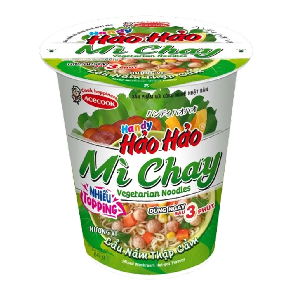 Mì Chay Lẩu Nấm Thập Cẩm, Handy Hảo Hảo, Instant Vegetarian Noodles, Mixed Mushroom Hotpot Flavour (66g) - ACECOOK