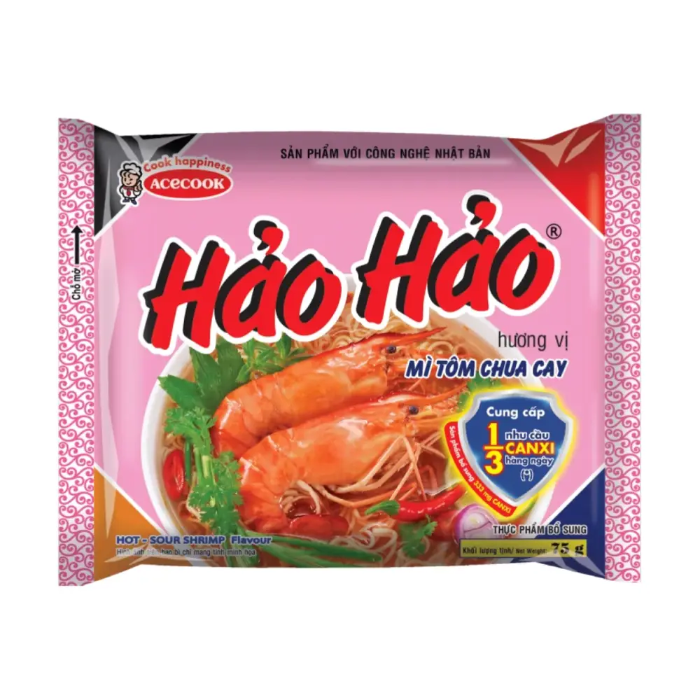 Mì Tôm Chua Cay Hảo Hảo, Instant Noodles, Hot & Sour Shrimp Flavour (75g) - ACECOOK
