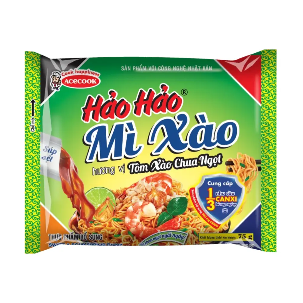 Mì Xào Hương Vị Tôm Xào Chua Ngọt Hảo Hảo, Instant Fried Noodles, Sweet & Sour Shrimp Flavour (75g) - ACECOOK