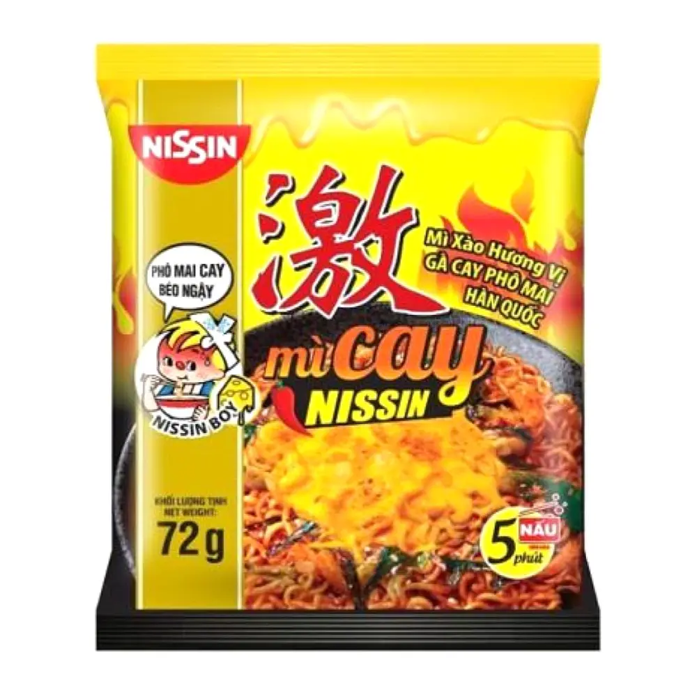 Mì Cay, Mì Xào Hương Vị Gà Cay Phô Mai Hàn Quốc, Instant Fried Noodles, Spicy Cheesy Chicken (72g) - NISSIN