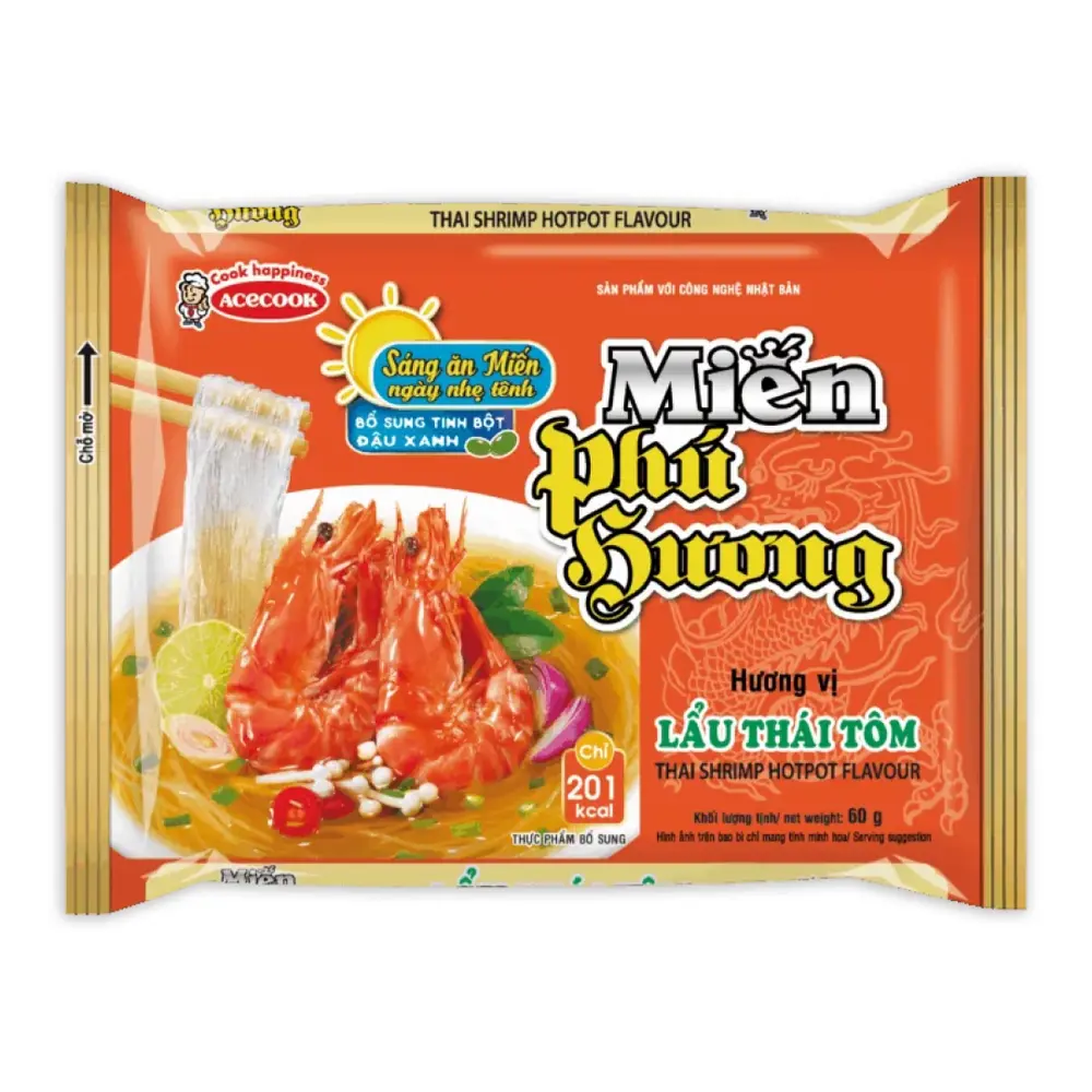 Miến Phú Hương, Hương Vị Lẩu Thái Tôm, Instant Glass Noodles, Thai Shrimp Hotpot Flavour (60g) - ACECOOK